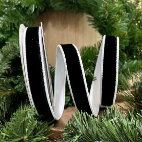 Black Two Tone Velvet Farrisilk 1 inch Christmas Ribbon for Tree Trim 10 yards - Picture 3 of 6